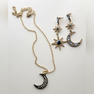 Betsey Johnson Celestial Moon and Star Earrings and Necklace Set